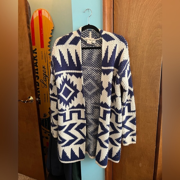 Roxy Sweaters - COPY - Roxy Blue and White Cardigan